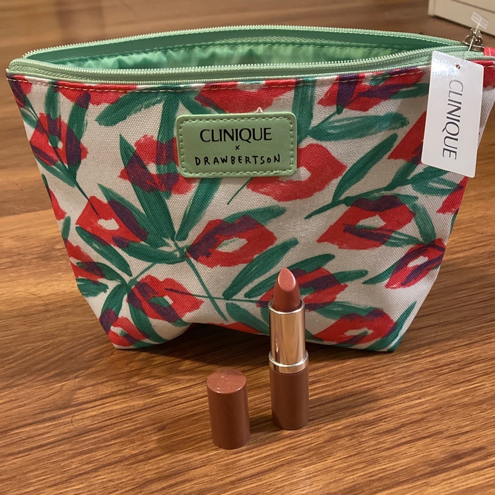 Clinique x Drawbertson Pink Kisses and Green Leaves Cosmetic Bag